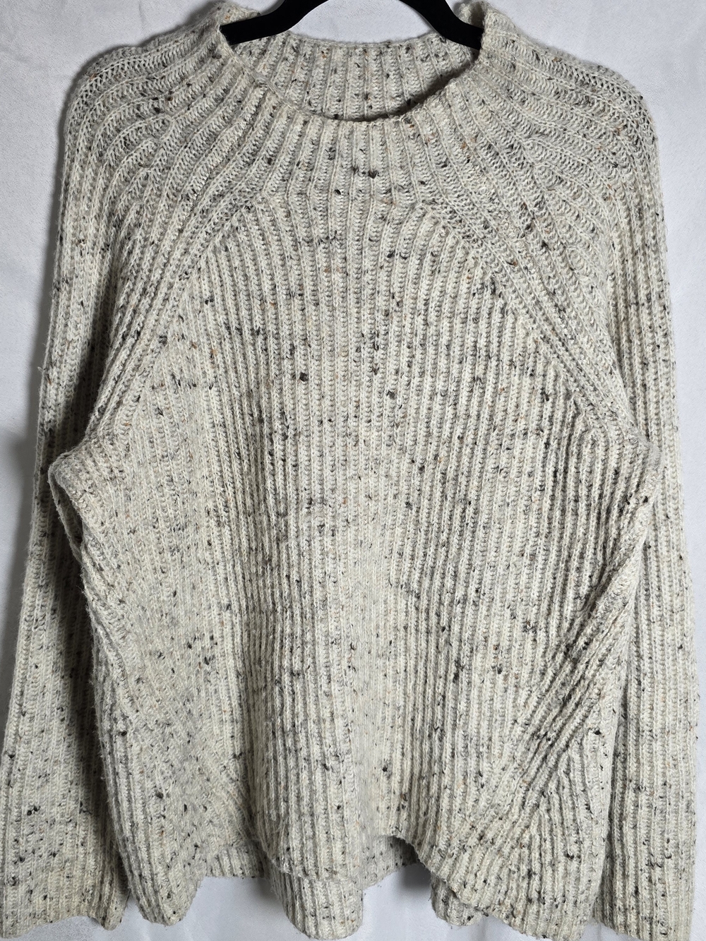 Madewell Cream Speckled Ribbed Crewneck Sweater Oatmeal Mockneck Sz XL